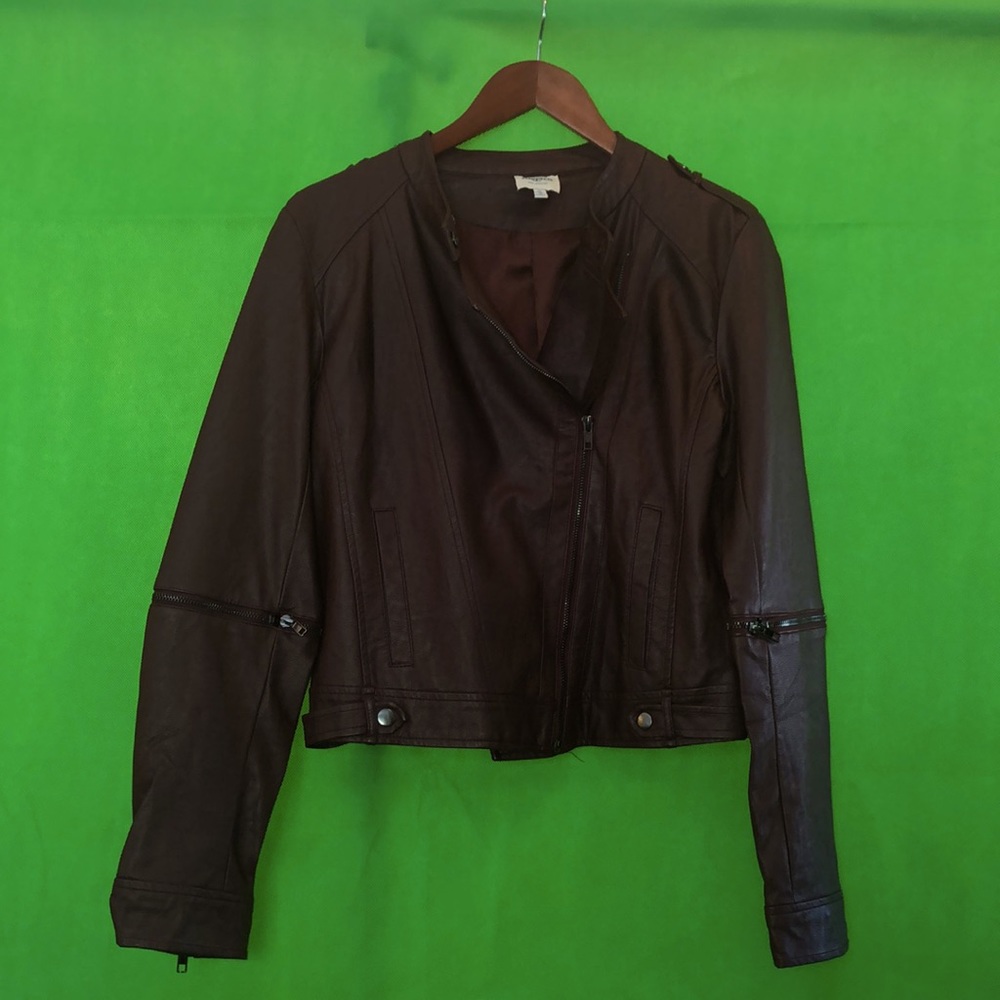 Women’s deep red leather jacket